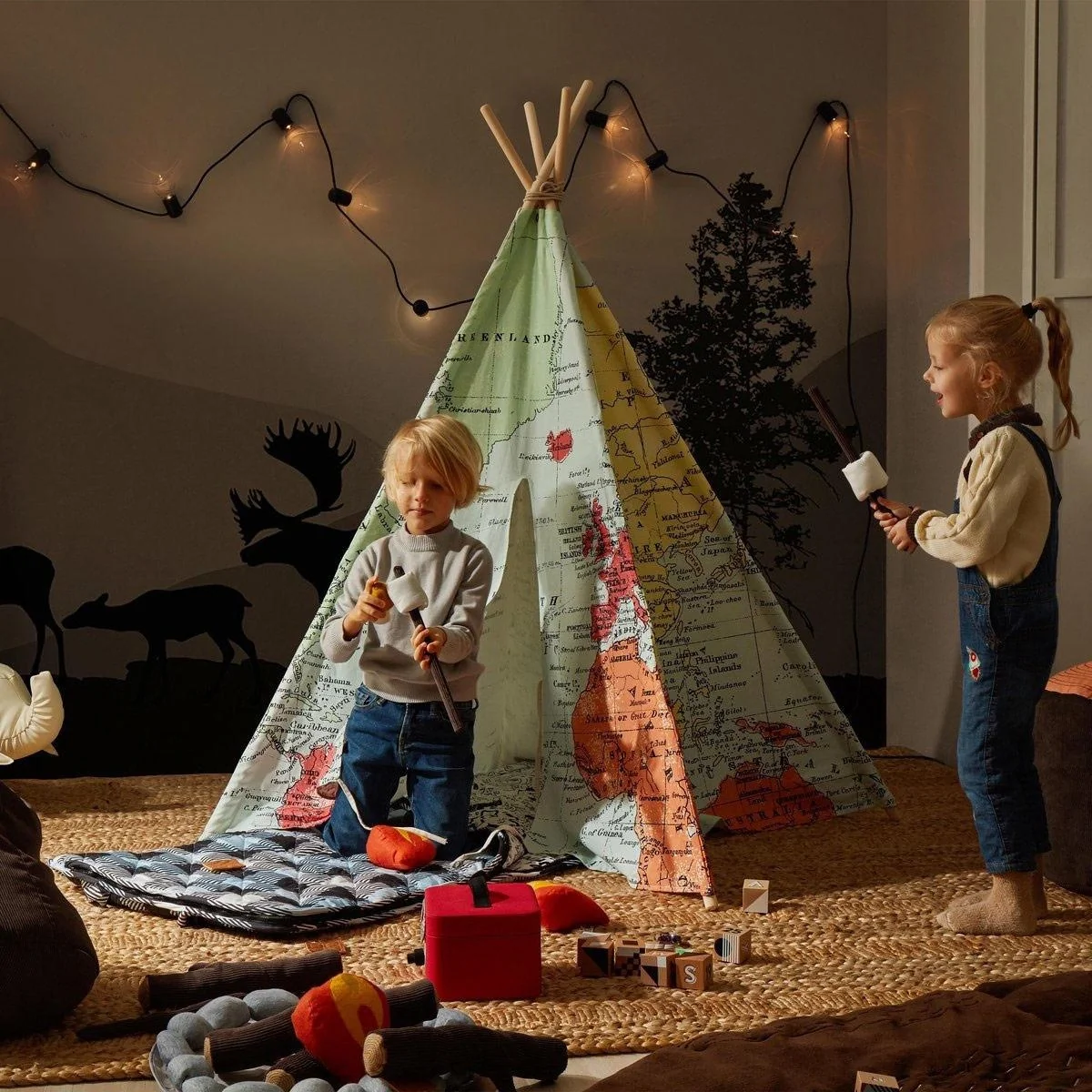 Weltkarte Tipi-Zelt | Mehrfarbig | Wigwam Spielzelt|100% Baumwolle|120x120x160cm - 8