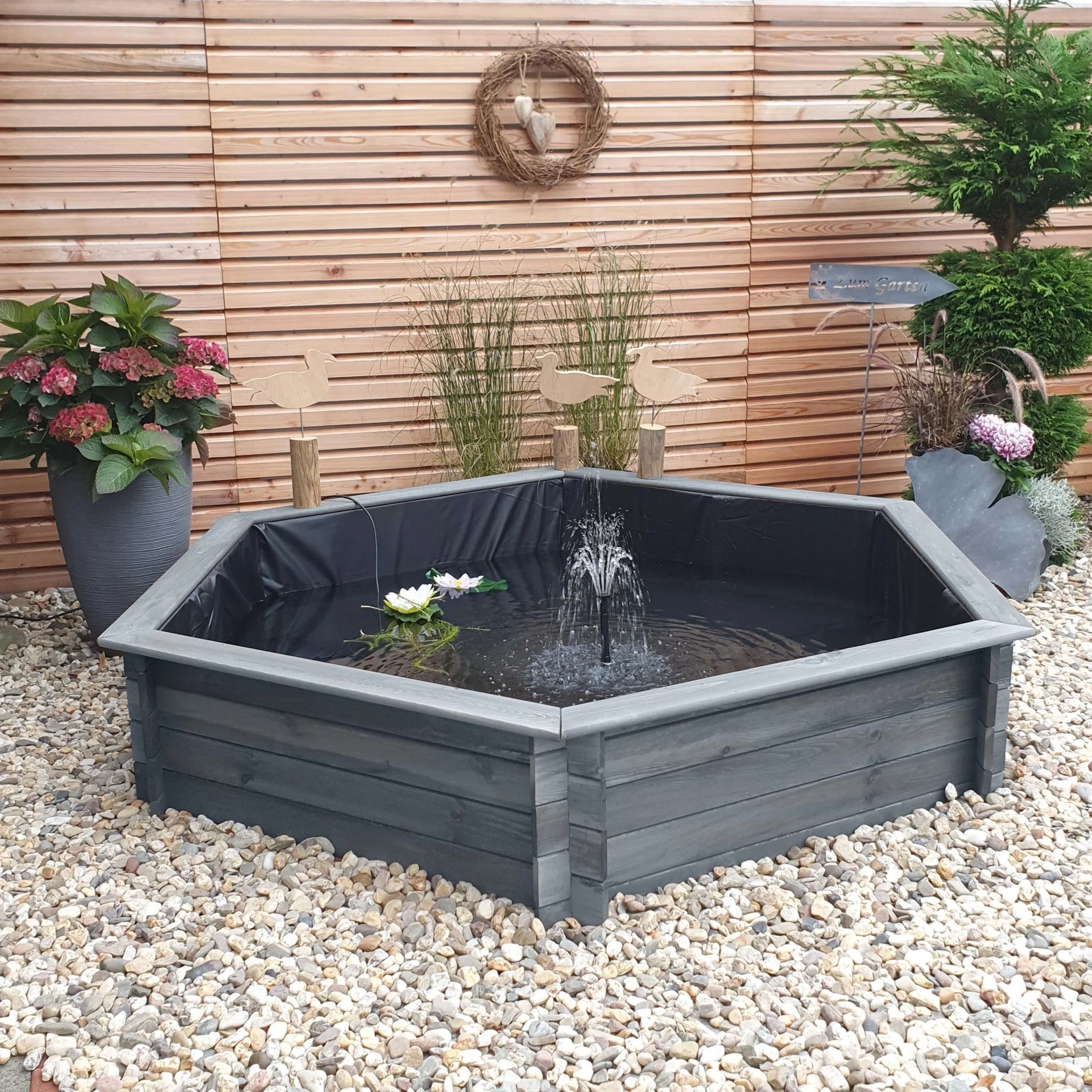 Sechseck-Hochteich 200 cm, grau - 2