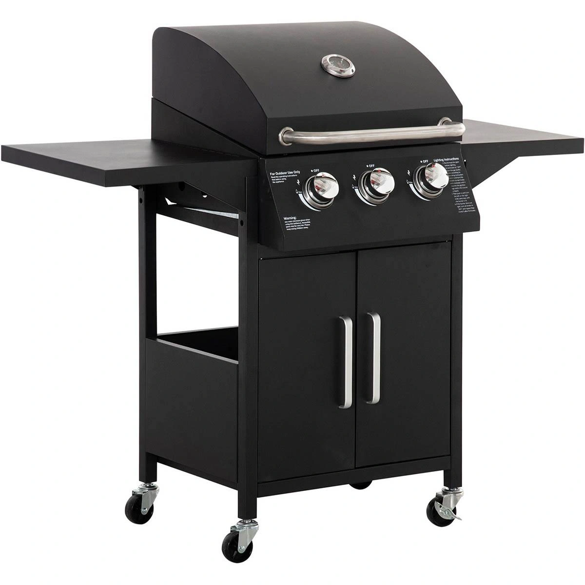 Gasgrill - 3 Brenner 3 kW - Schwarz - 121 x 55 x 109 cm - 4