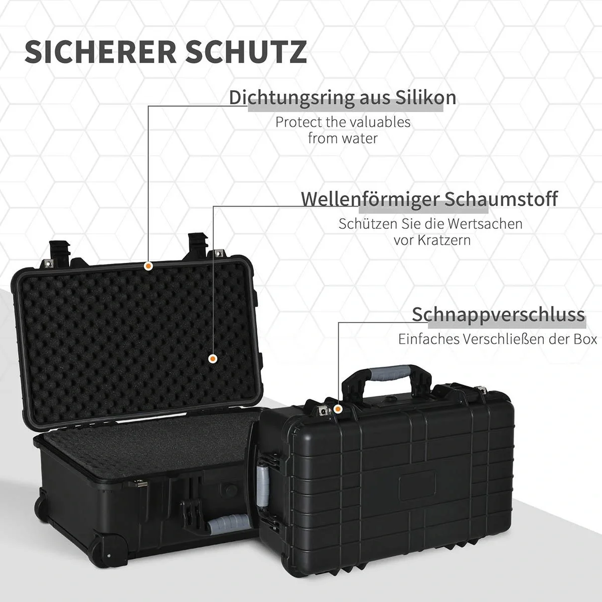 Werkzeugkoffer mit Rollen Leer Werkzeugkiste 2 Griffe Schaumstoff Werkzeugtrolley wasserdichter Rollkoffer mit ausziehba - 5