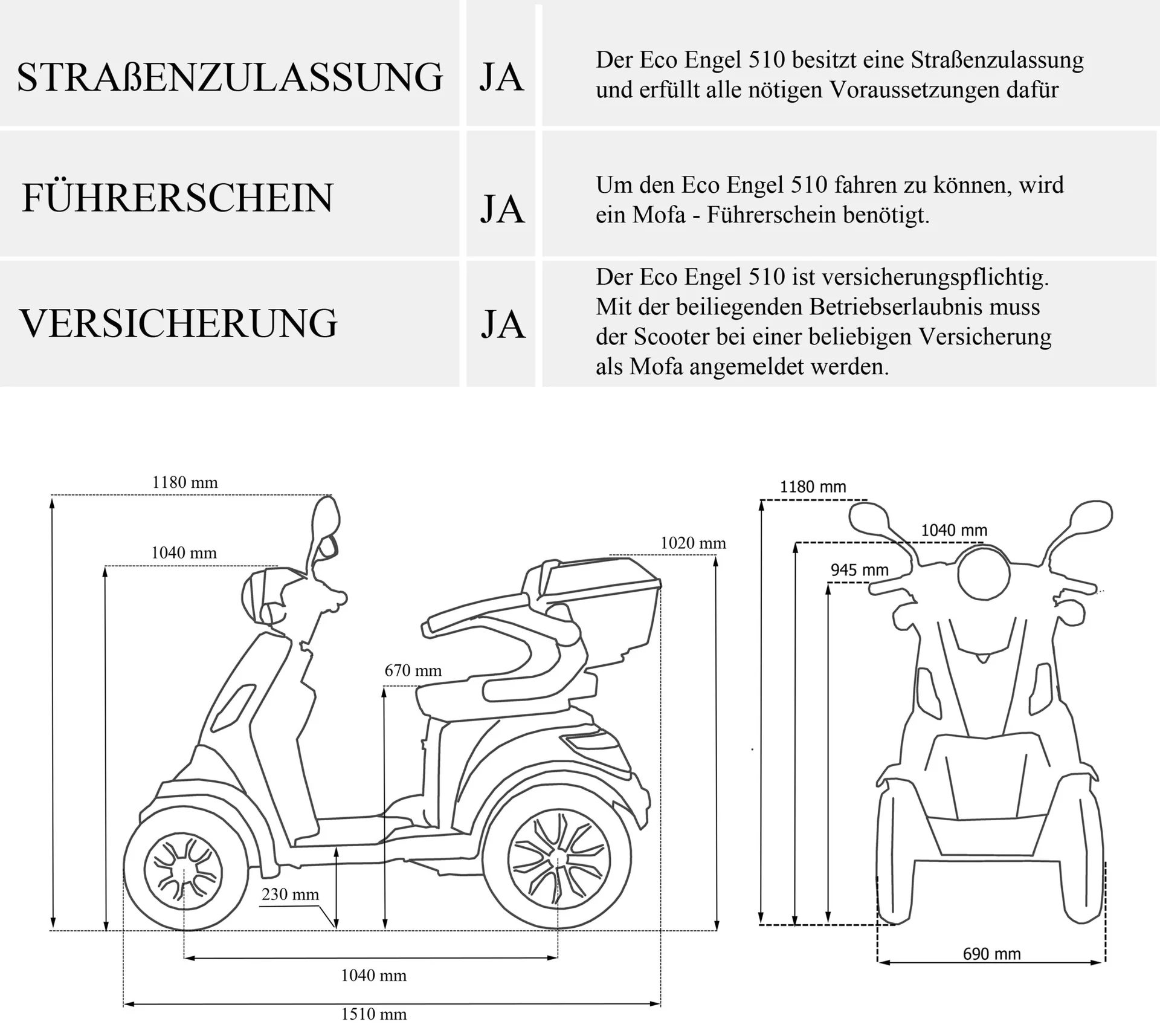 E-Scooter 4 Räder rot - 20 Ah Li-Io Akku - 25 km/h - Seniorenmobil - 12