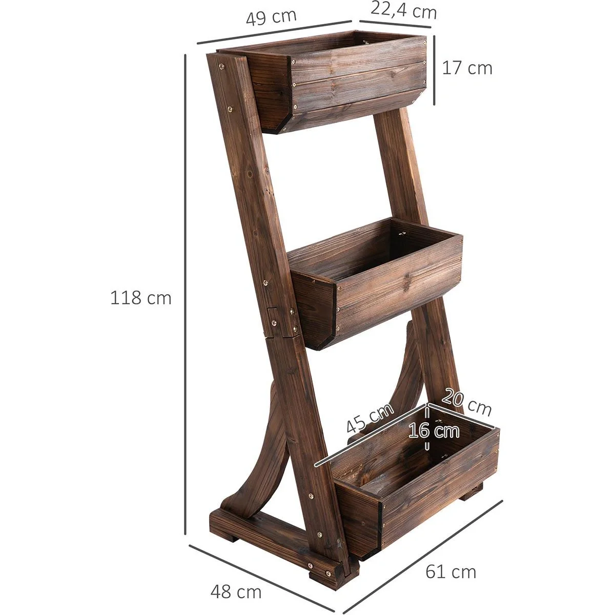 Blumentreppe Holz Blumenleiter mit 3 Ablagen Pflanzentreppe Pflanzregal Pflanzenständer Blumenregal Blumenständer Braun - 4