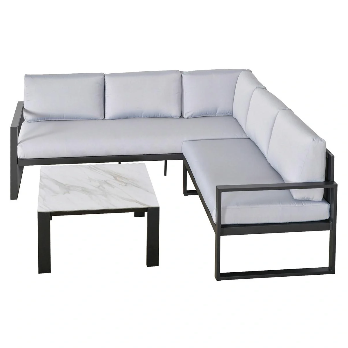 3-tlg. Gartengarnitur Gartenmöbel-Set Gartenset Sitzgruppe mit Couchtisch Sofa mit Kissen Outdoor Aluminium Grau - 4