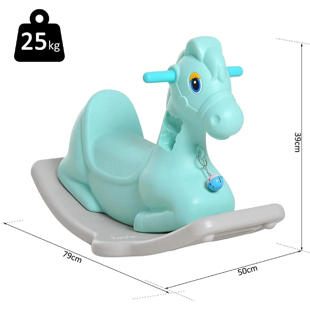 Schaukelpferd Kinder Schaukeltier Kinderschaukel Reiten mit Glocke Grün L79 x B50 x H39 cm - 8