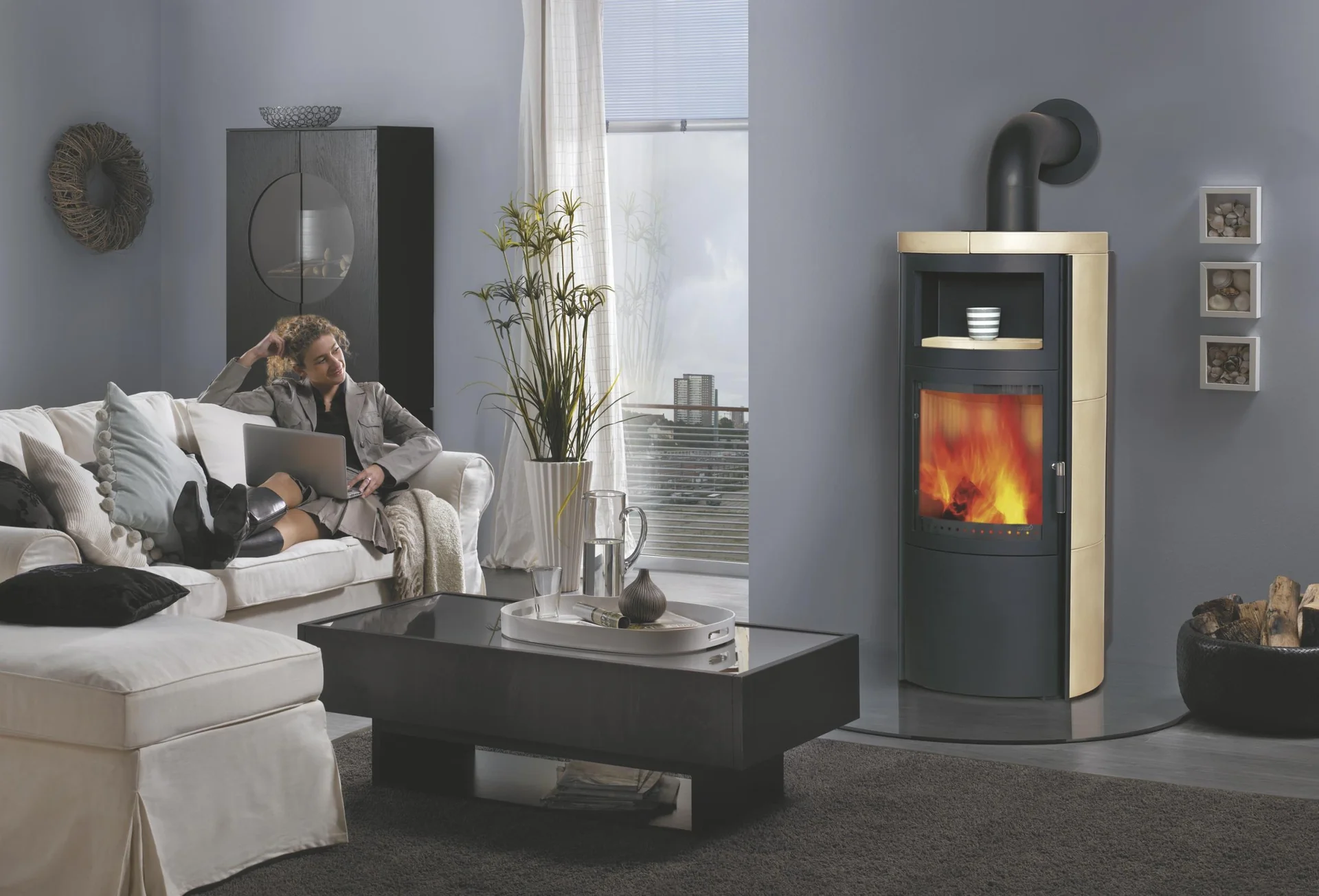 Kaminofen Vito WW ECOplus (8,4 kW) creme, Feinstaubfilter, Dauerbrand, Automatik, Externe Zuluft, Warmwasser - 1
