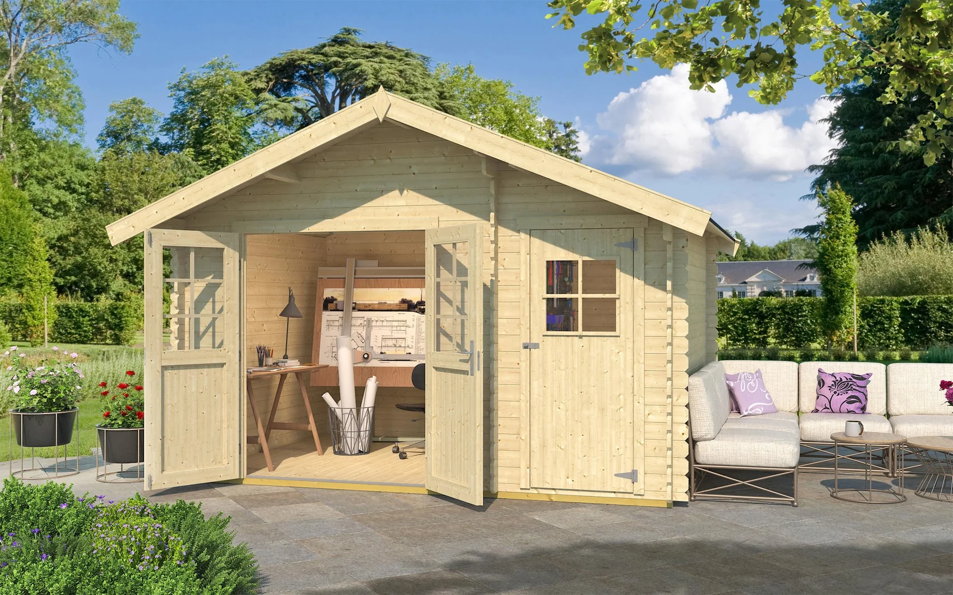 Gartenhaus 253 Gr.2, 420 x 310 x 270 cm Wandstärke 28 mm, Doppeltür, mit 2. Raum Einzeltür - 7