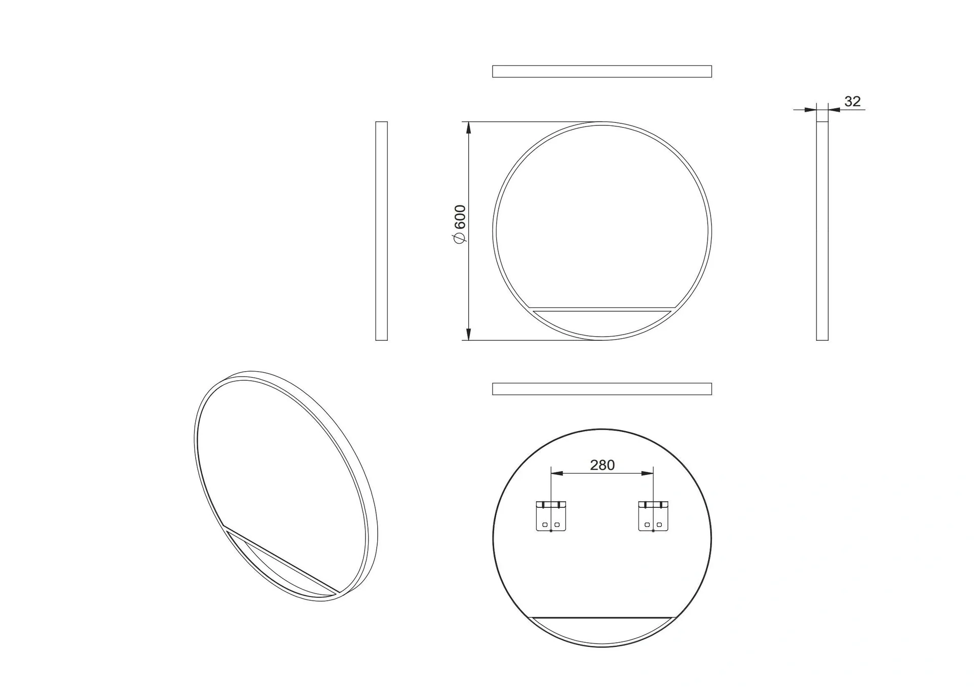 Dekorativer Wandspiegel "Black Hole" - matt Ø 60 cm - hochwertiger robuster Aluminiumrahmen in schwarz matt - 7