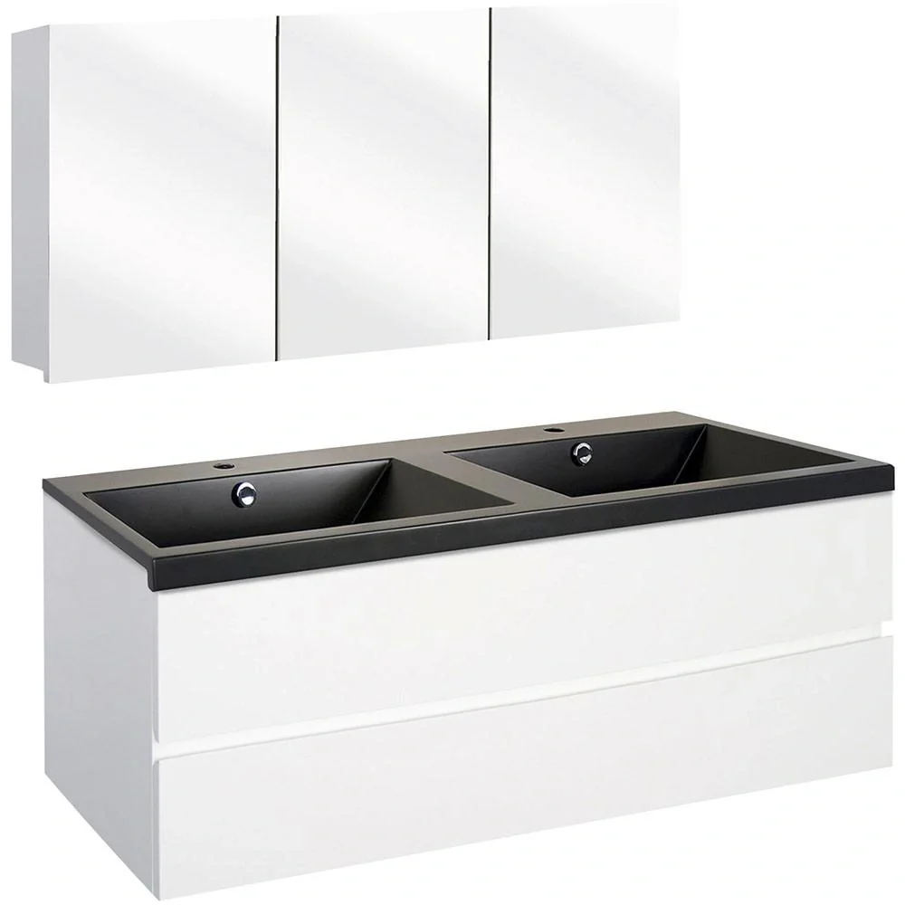 Concept Badezimmermöbel met Spiegelschrank 120cm - Weiss/schwartz - 1