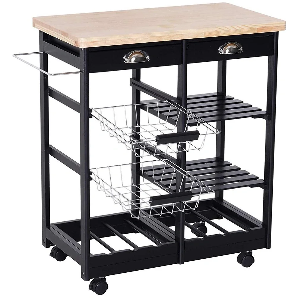 Küchenrollwagen mit Korb, Schublade, Weinablage - 1
