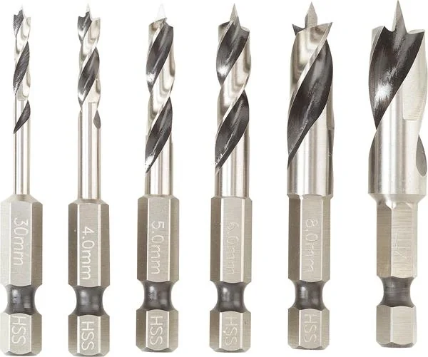 HSS Bohrer Set 6-teilig kurz, 1/4", 6-kant für Holz - 1