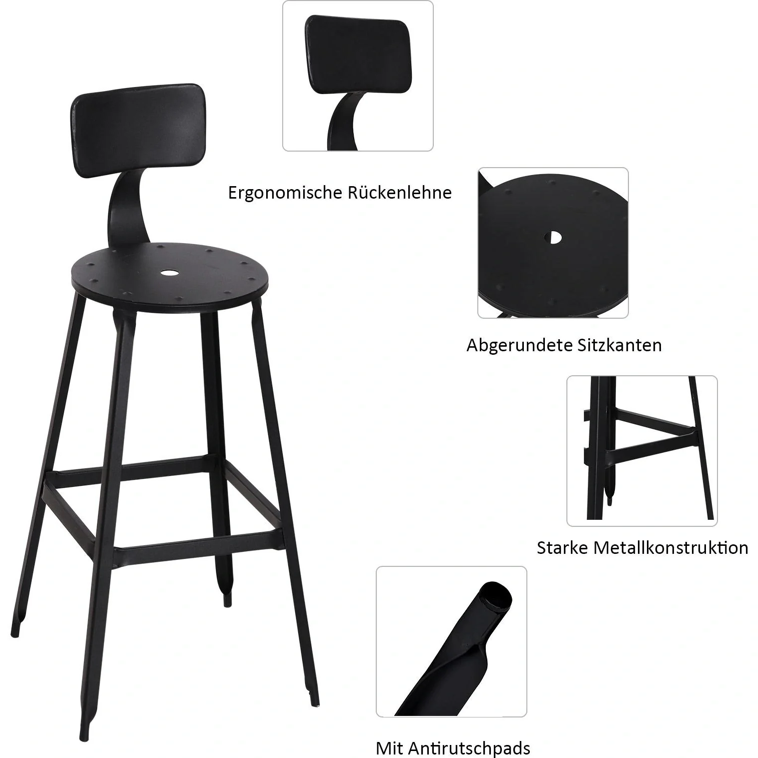 2er-Set Barhocker Bistrostuhl Küchenhocker Metallhocker mit Antirutschpads mit Rückenlehne - 1