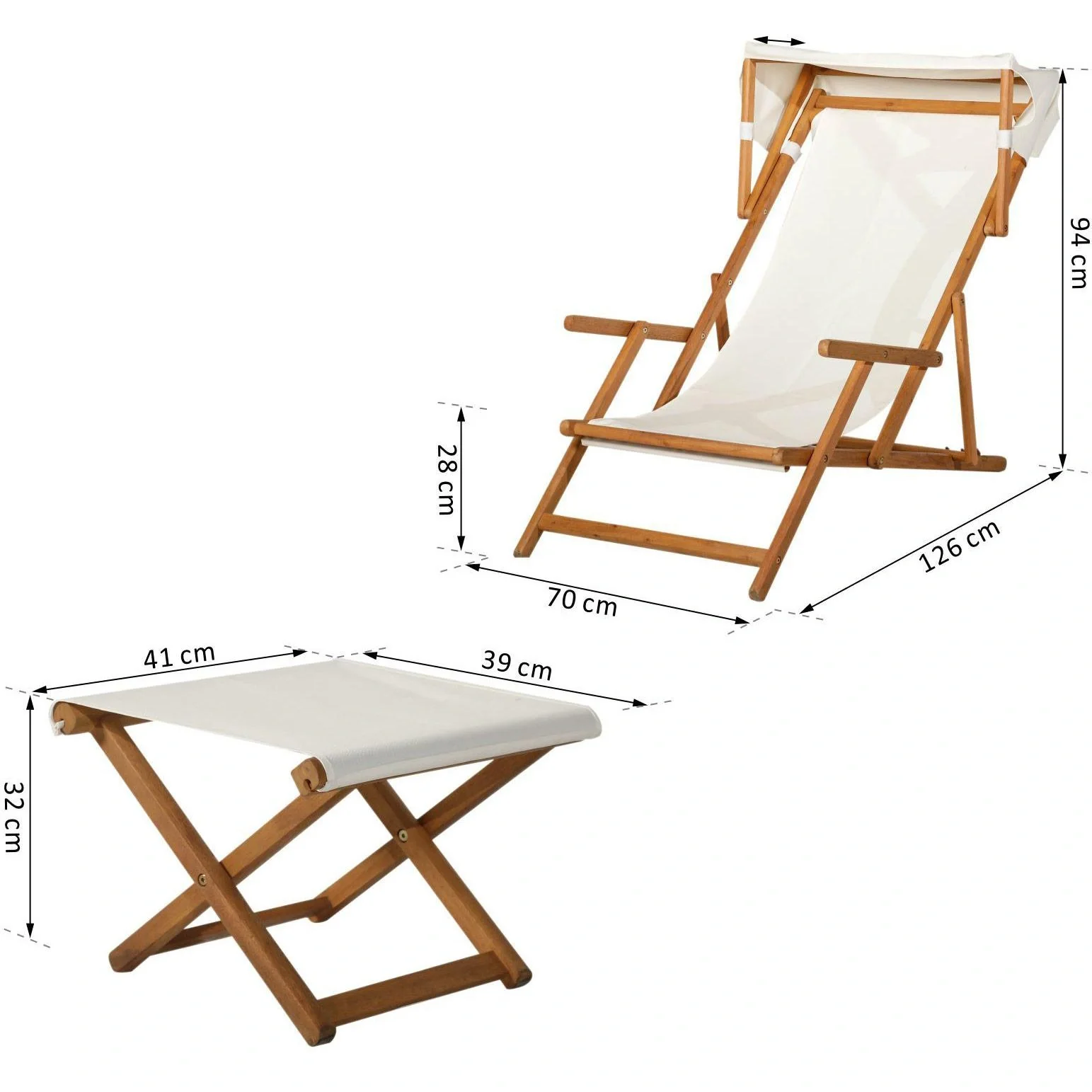 Sonnenliege Gartenliege Relaxliege verstellbar Gartenmöbel mit Sonnendach Hocker 161 x 72 x 68 cm - 9