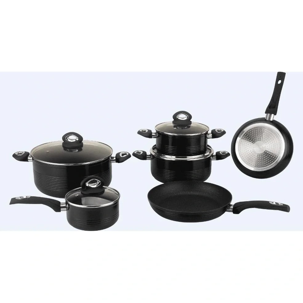 Komplettes 10-teiliges Kochgeschirrset - mit Glasdeckeln - Schwarz - 3