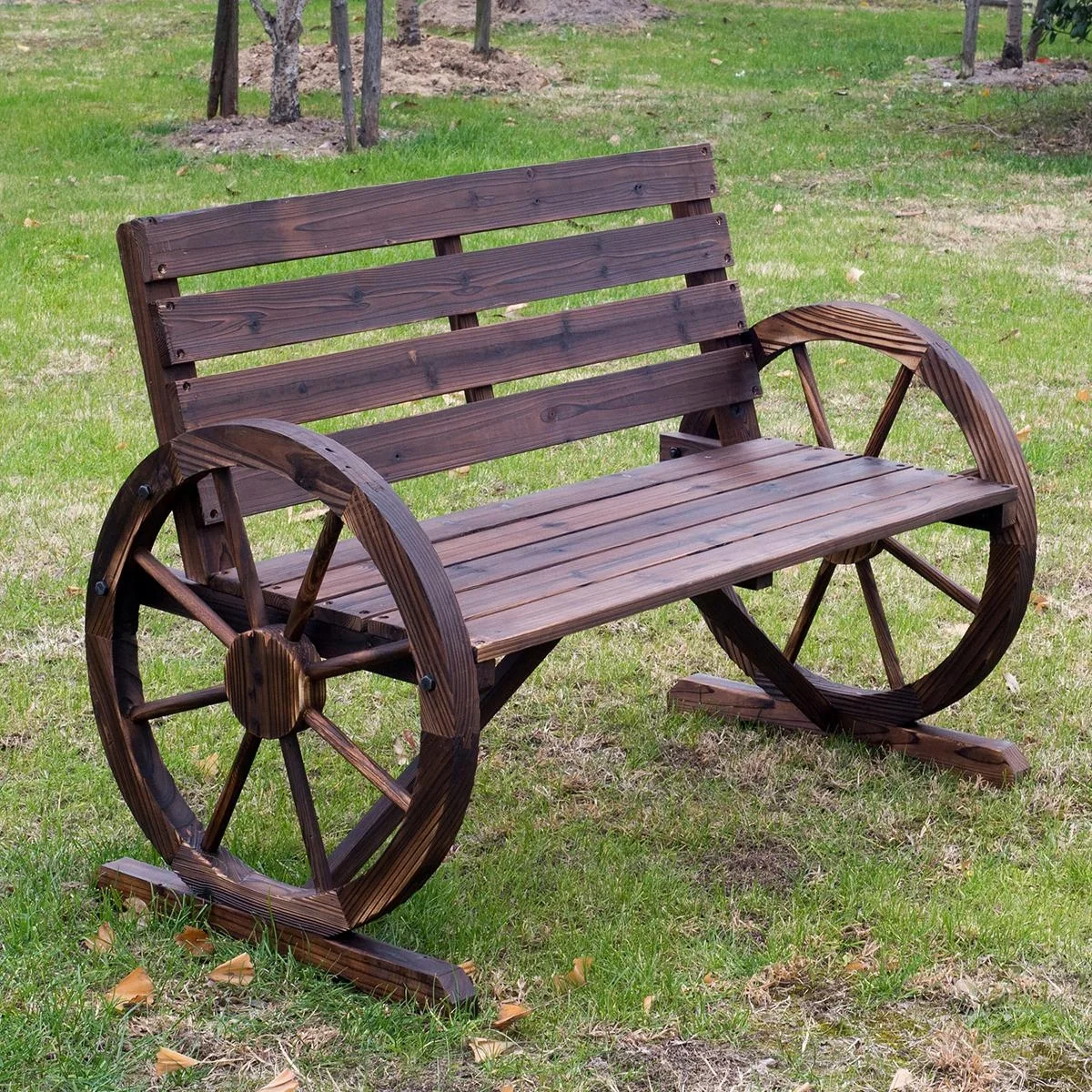 Gartenbank im Wagenrad-Design braun - 6