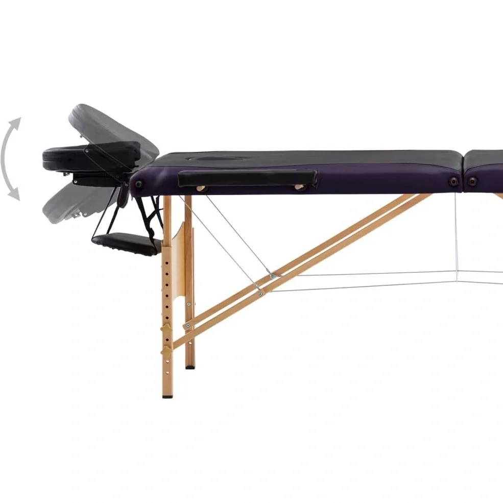 Klappbarer Massagetisch 3 Zonen Holz schwarz und lila - 8
