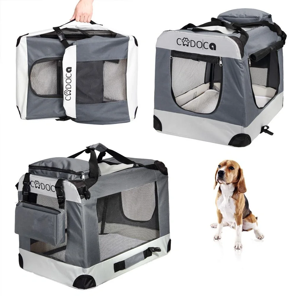 Hundetransportbox L 70 x 52 x 52cm grau - 4