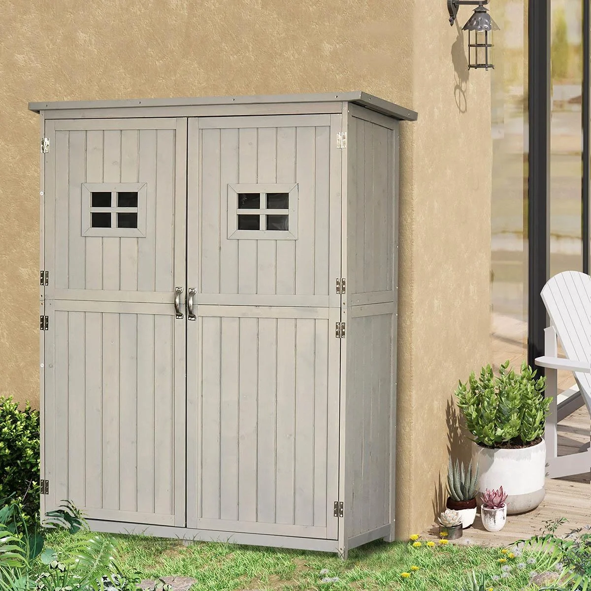Geräteschuppen Gerätehaus Geräteschrank Pultdach Garten Holz Grau 127,5x50x164cm - 5