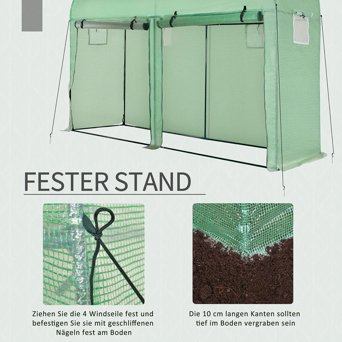Foliengewächshaus Tomatengewächshaus Treibhaus Folientunnel Frühbeet 4 Fenster und 2 Türen Grün Stahl PE-Kunststoff 300 - 6