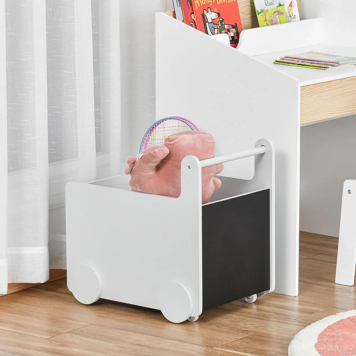 2-in-1 Lauflernwagen Aufbewahrungsbox Baby Lauflernhilfe Spielzeugkiste mit Räder Griff Bücherkiste Aufbewahrungskorb fü - 4