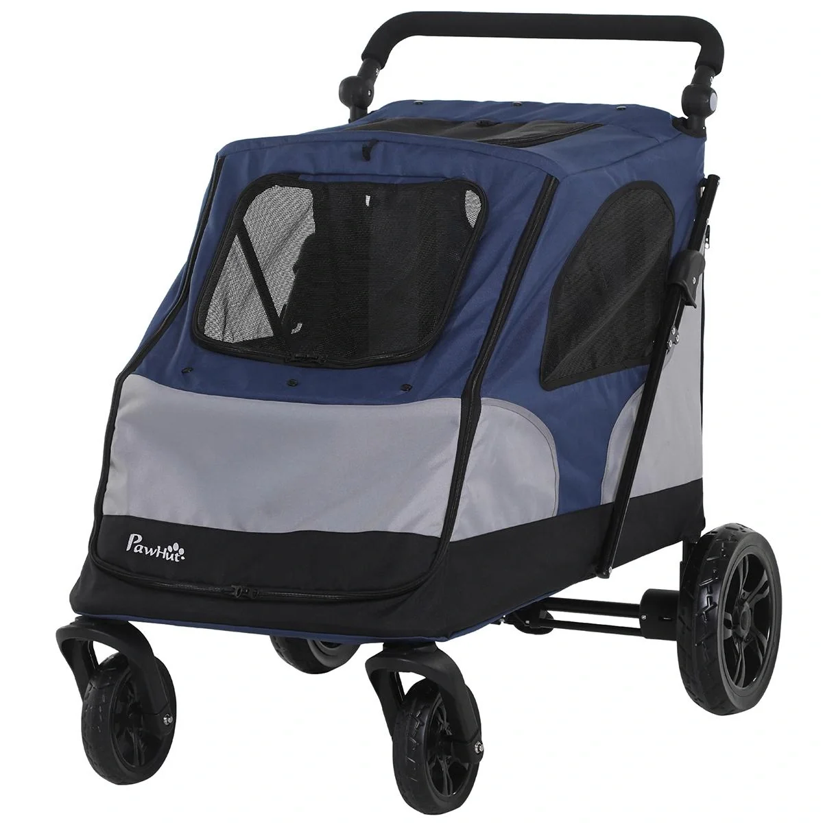 Hundebuggy Hundewagen mit 4 Räder Haustierbuggy für mittelgroße Hunde faltbar Oxford Blau+Grau 104,5 x 68,5 x 110 cm - 4