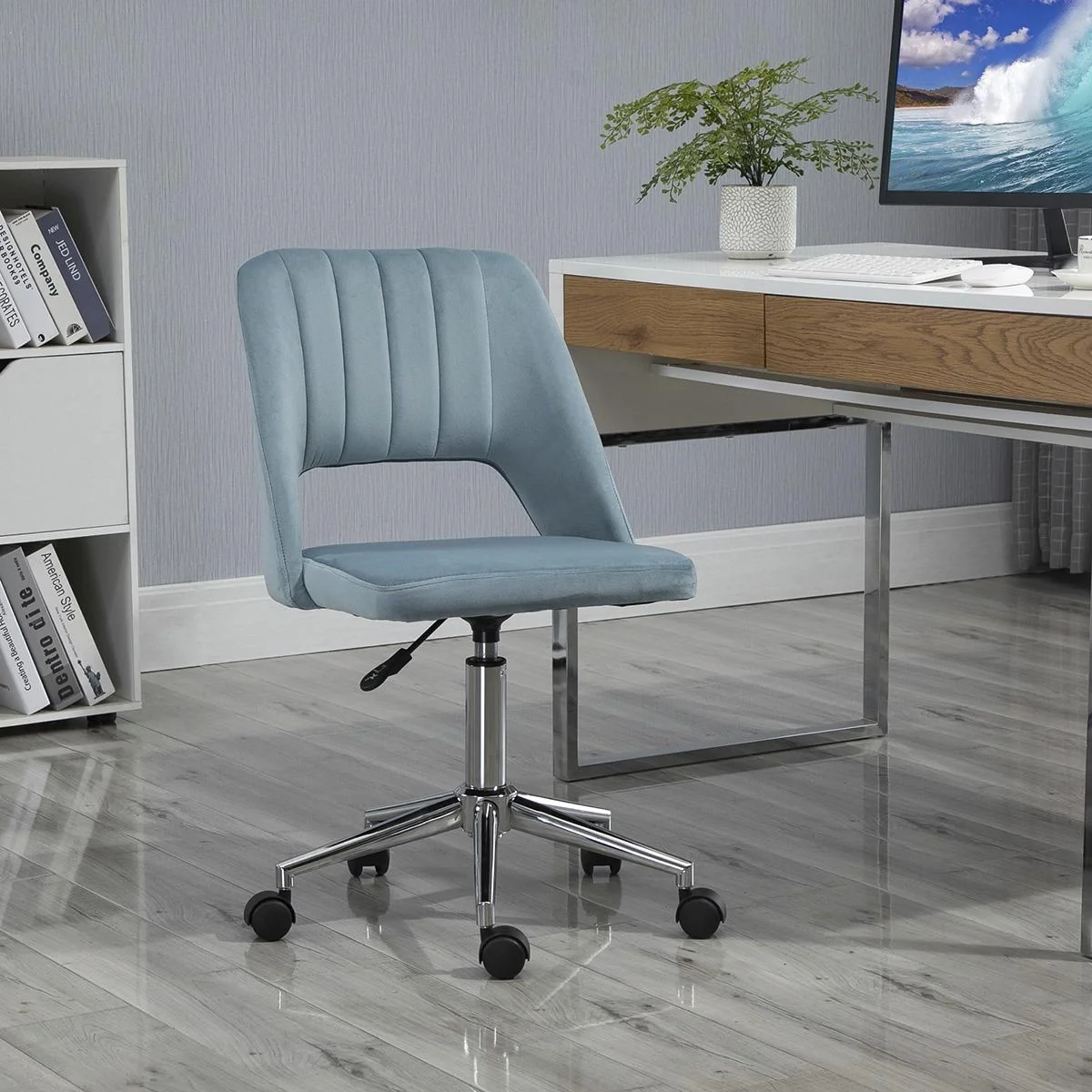Bürostuhl Drehstuhl Schreibtischstuhl Höhenverstellbar 360° drehbar Jakobsmuschel-Form mit Nahtlinien-Design Schaumstoff - 3