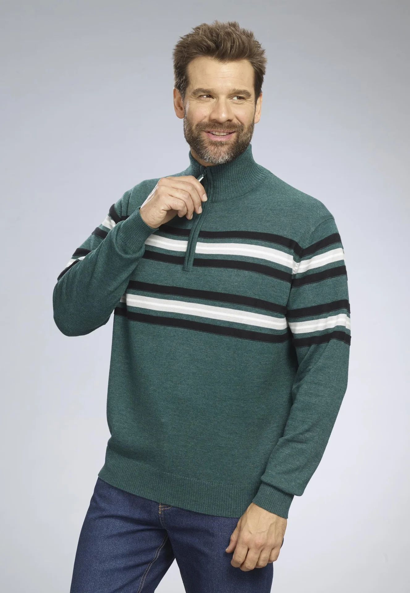 Pullover mit Streifen, Farbe grün, Gr.M - 6