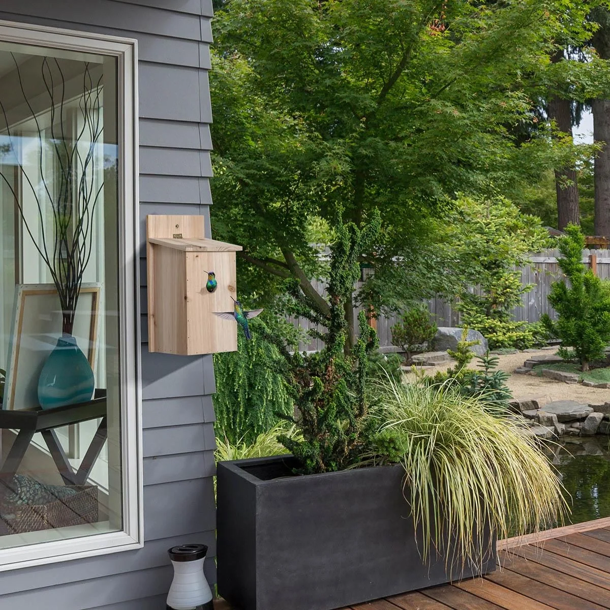 Vogelhaus - mit aufklappbarem Dach - Kiefer - 15 x 14 x 30 cm - 6