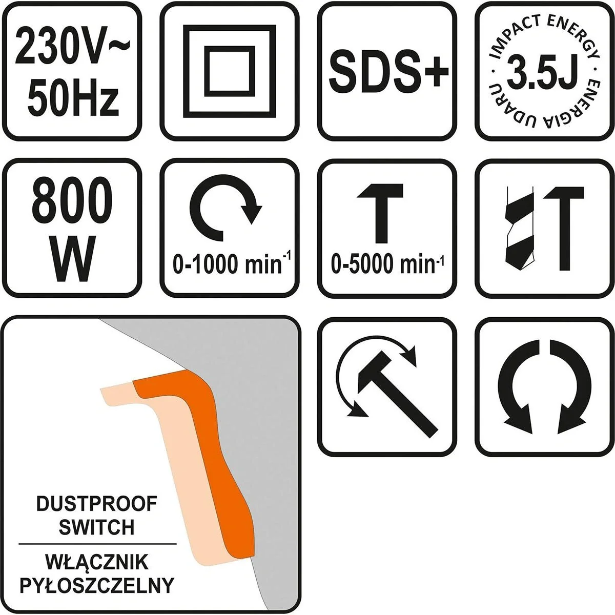 SDS PLUS Bohrhammer - 800W - 230V - 3,5J - 6