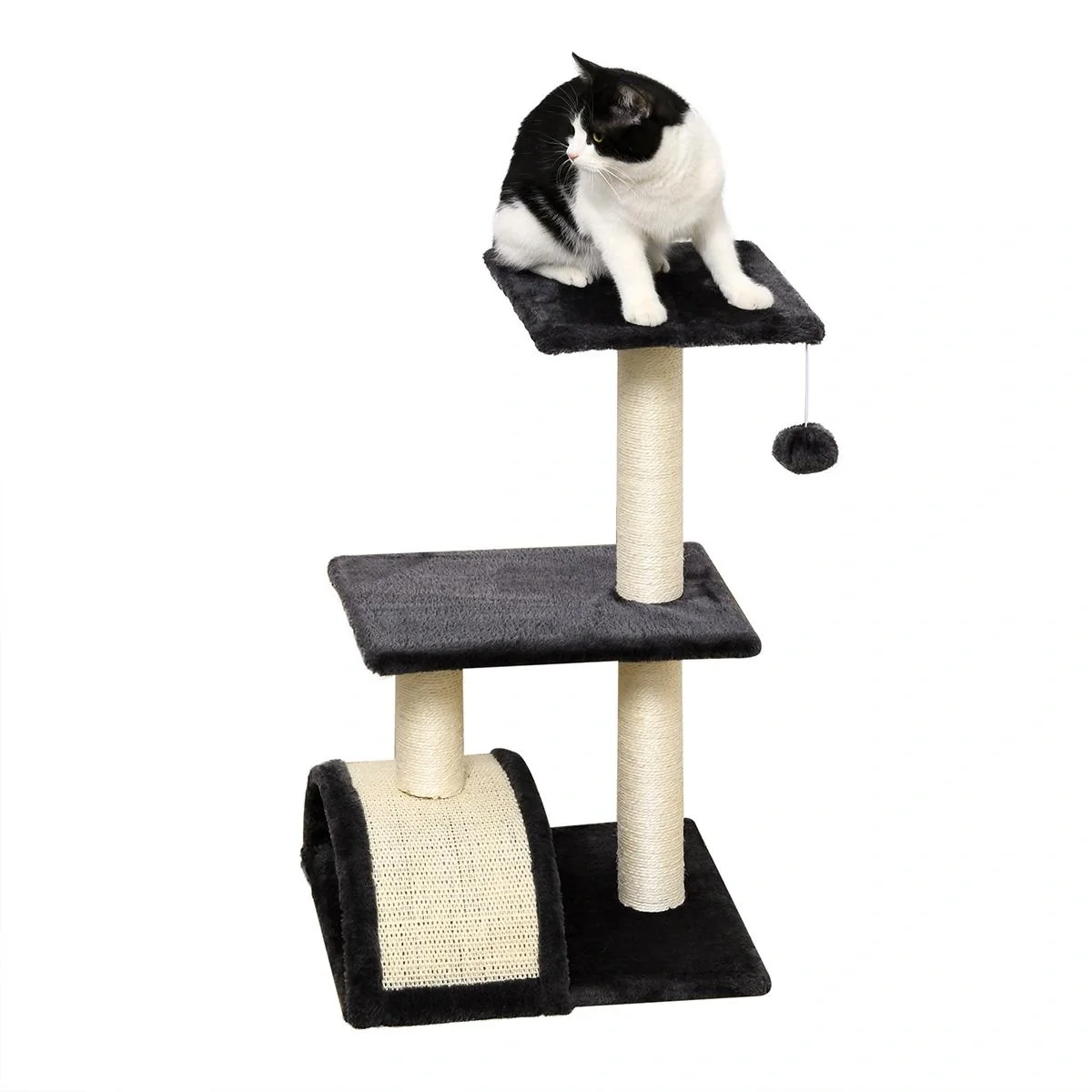 Kratzbaum mit Kratzbrett Katzenbaum Kletterbaum für Katzen E1 MDF Sisal Plüsch Dunkelgrau 40 x 35 x 72 cm - 14