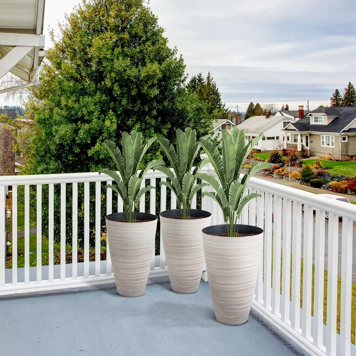 3er Set Blumentöpfe Ø 46,5 cm Höhe 60 cm Pflanztöpfe aus stabilem Kunststoff cremeweiß - 5
