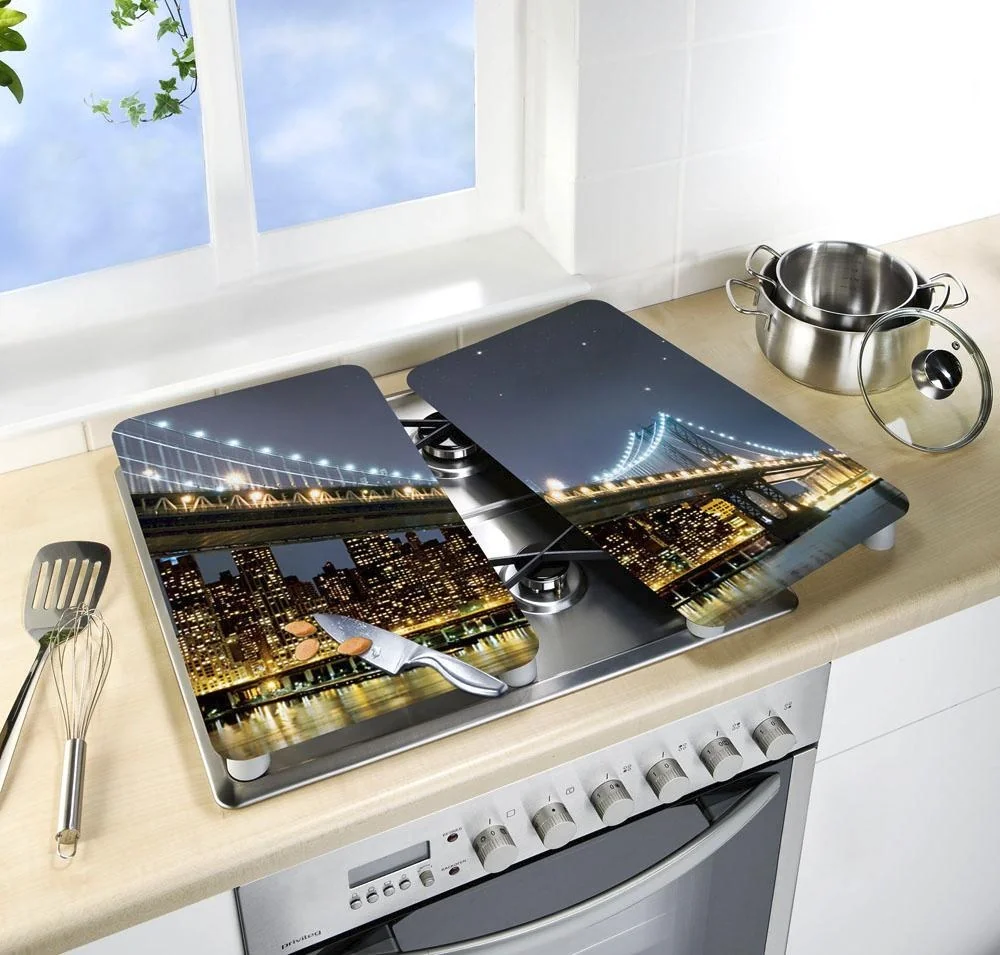 3 in 1 Herd-Abdeckplatten, Schneidbretter, Arbeitsplatten, Glas, Brooklyn Bridge-Design, je 52 x 30 cm, 2er-Set - 10