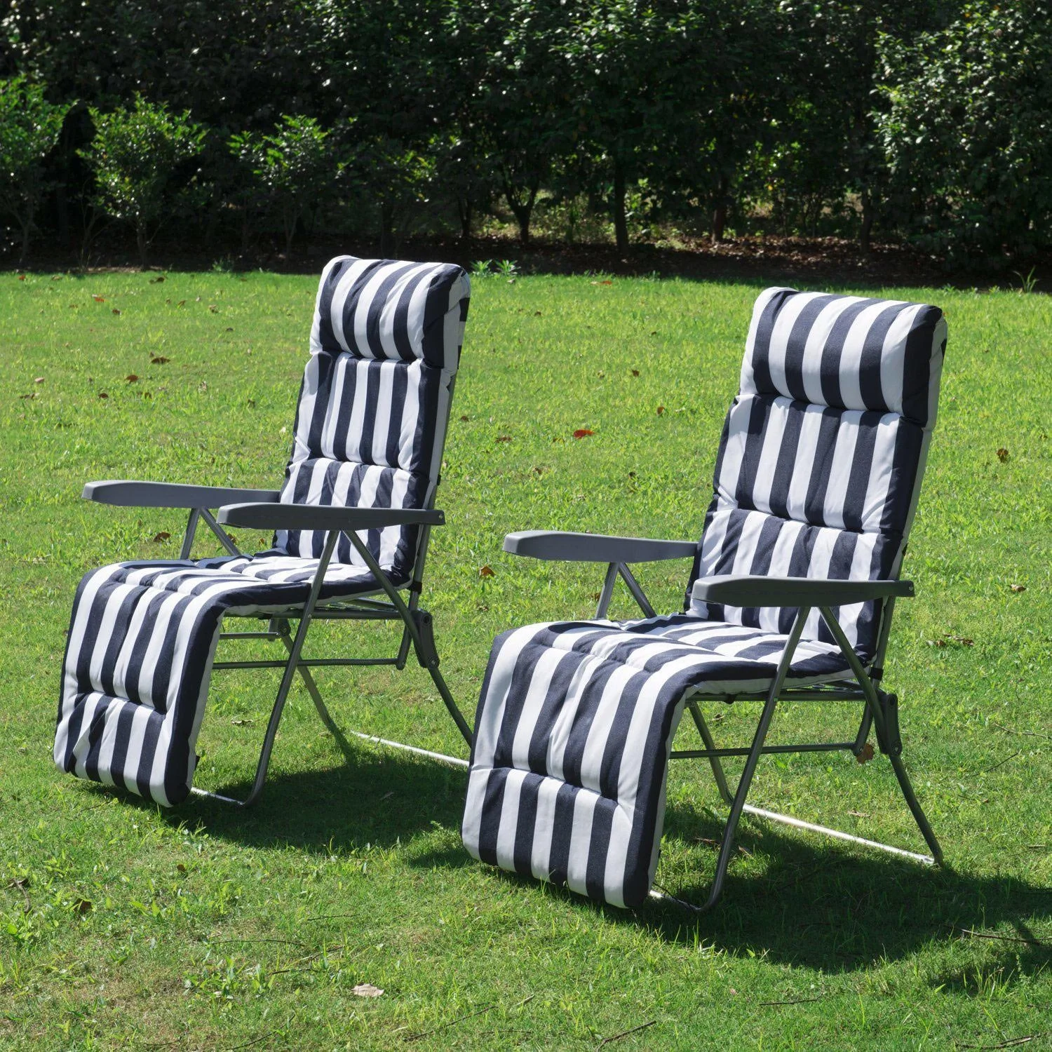 2 x Klappstühle Sonnenliege Armlehne klappbar Blau/Weiß - 7