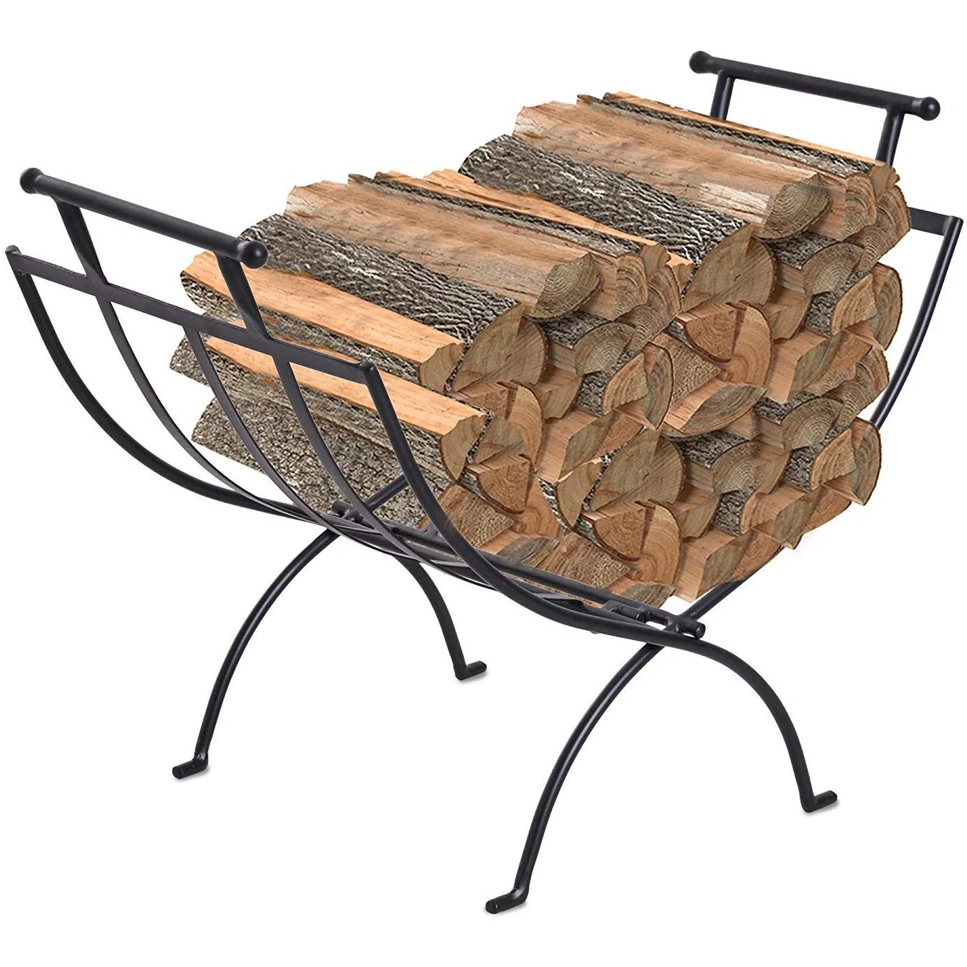 Kaminholzregal Brennholzregal Feuerholzregal Kaminholzhalter Holzablage Metall 30kg belastbar Schwarz 60 x 35 x 45 cm - 7