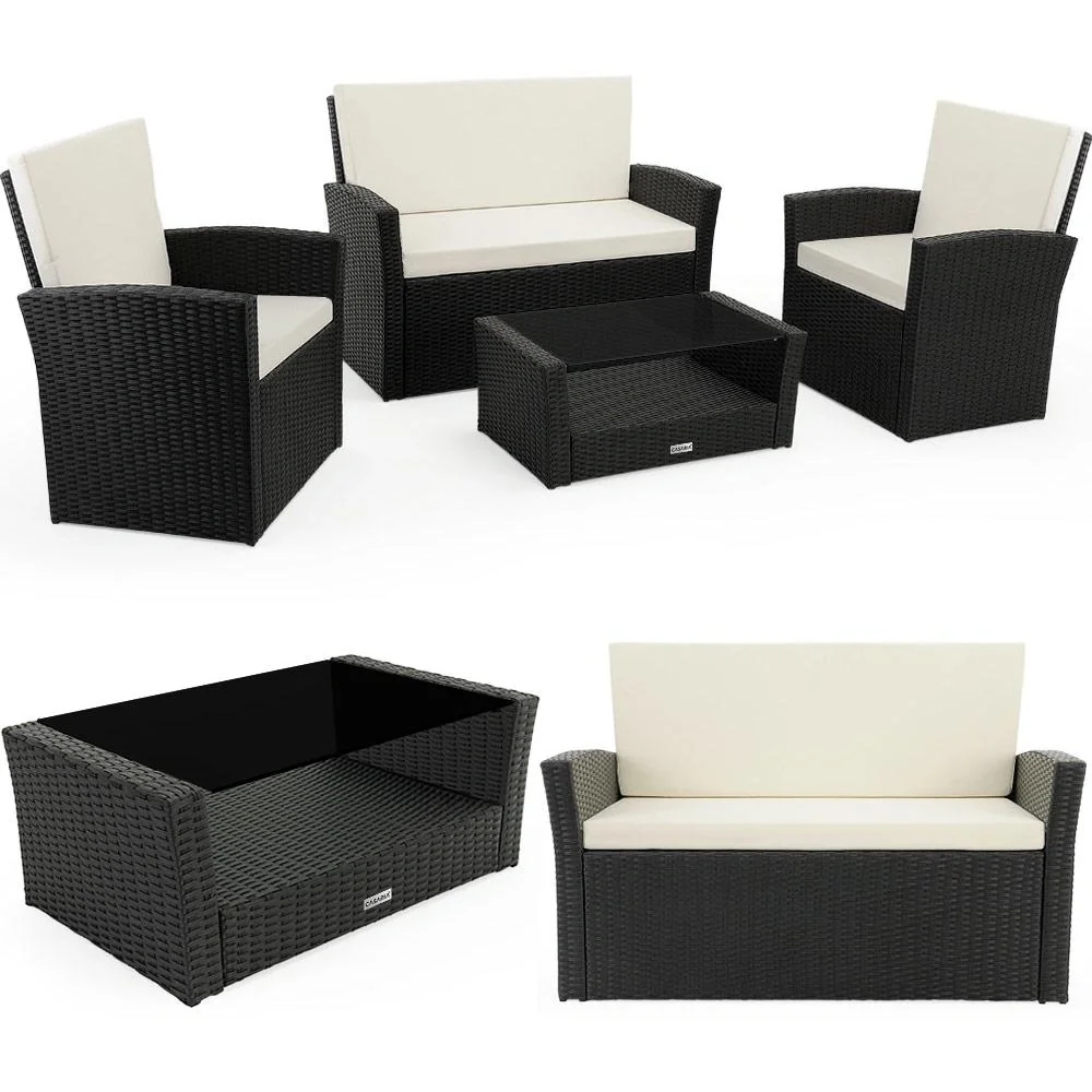 Polyrattan Garten-Set - 10-teilig - Schwarz/Creme - 3