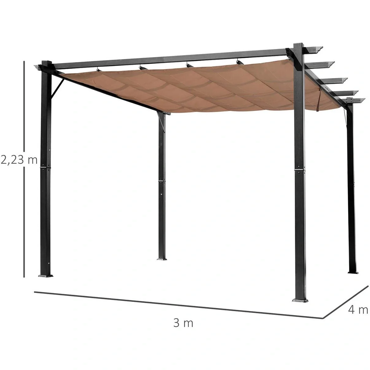Pergola Pavillon mit einstellbarem Stoffdach 3 x 4 m Terrassen-Vordach Aluminium Sonnenschutz Überdachung Terrasse Garte - 5