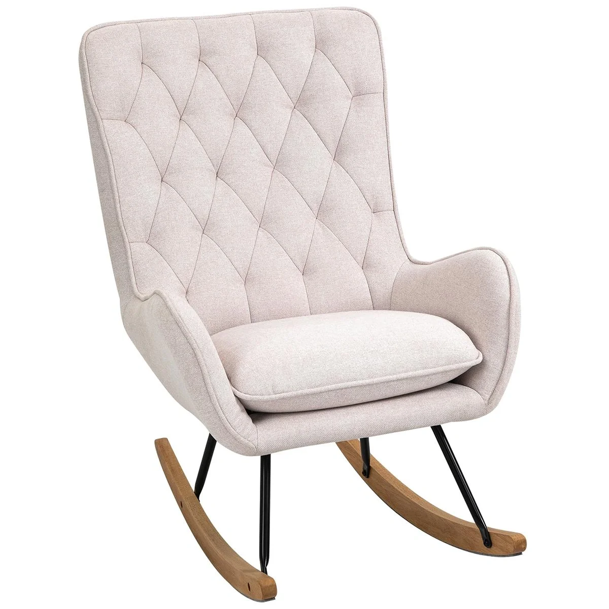 Schaukelstuhl Relaxstuhl Schwingsessel Schaukelsessel Leinen Stahl Cremeweiß 69 x 90 x 100 cm - 5