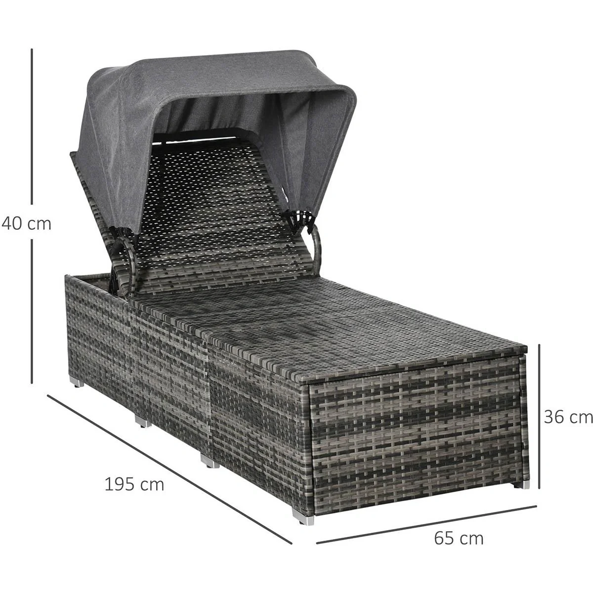 Sonnenliege aus Polyrattan mit Sonnendach Gartenliege verstellbar Rattanliege Gartenmöbel Liege mit Kissen Grau 195 x 65 - 5