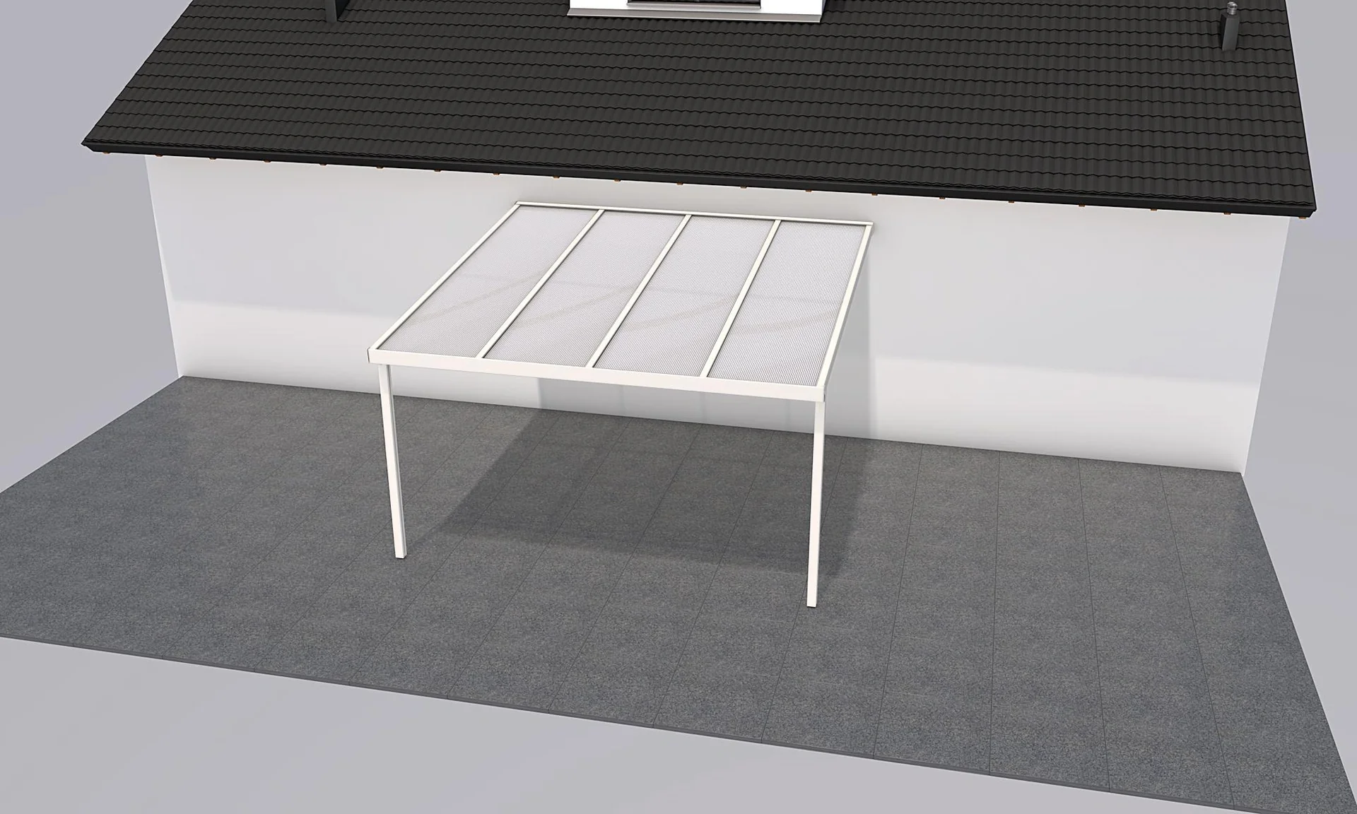 Terrassendach Premium, weiß, 4102 x 4060 mm - Polycarbonat Stegplatten 16 mm, weiß gestreift - 4