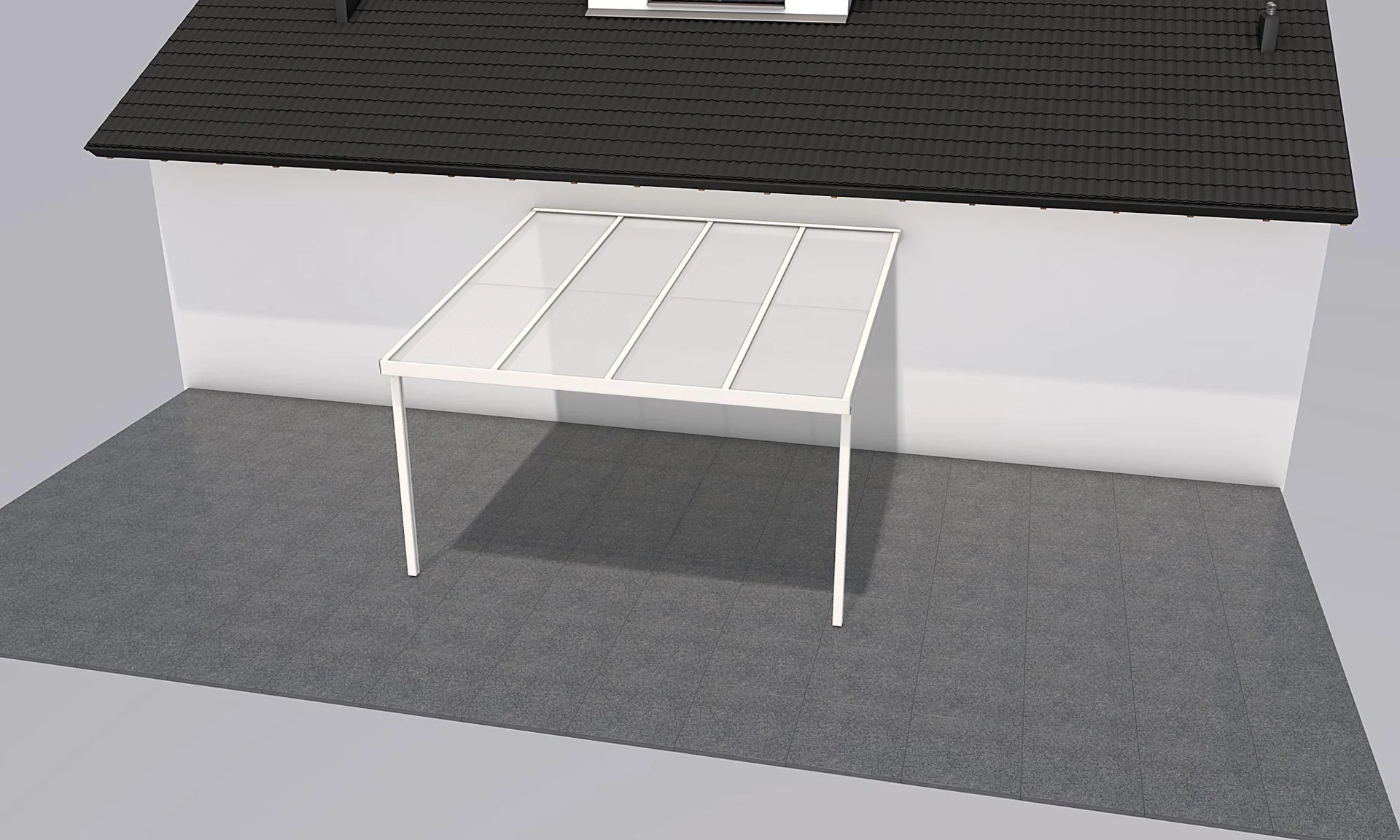 Terrassendach Premium, weiß, 4102 x 4060 mm - Polycarbonat Stegplatten 16 mm, opal - 4