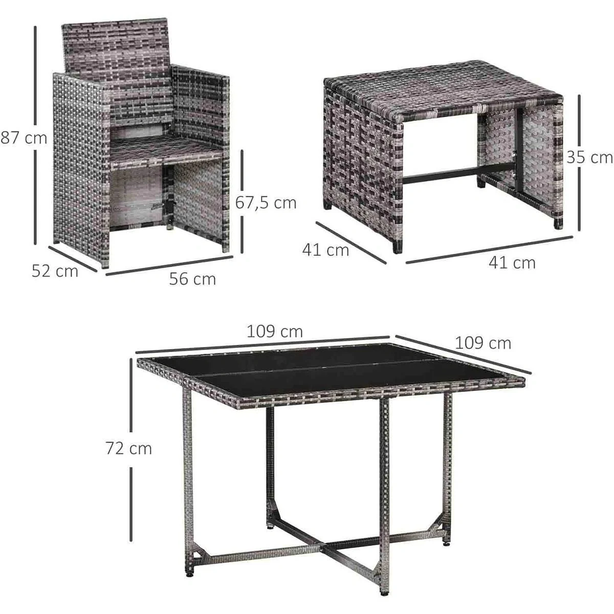 9 tlg. Polyrattan Gartenmöbel Rattan Gartenset Sitzgruppe Garnitur Essgruppe inkl. Kissen Grau 109 x 109 x 72 cm - 5