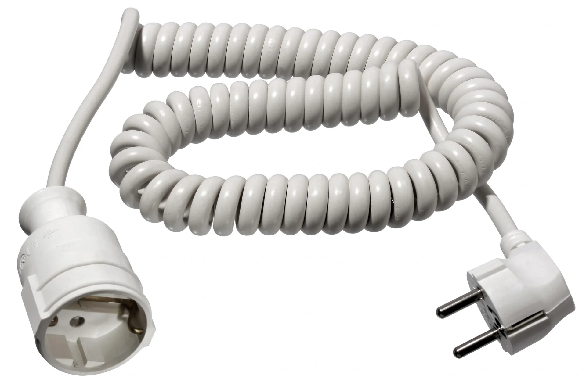 Schutzkontakt Spiralverlängerung, 2,5 m, H05VV-F 3G1, 5mm², weiß - 1