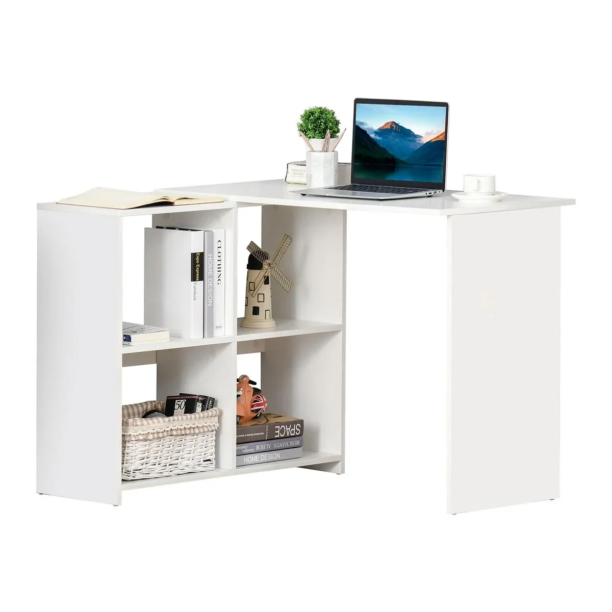 Eckschreibtisch Schreibtisch L-förmiger Schreibtisch Computertisch PC Laptop-Spieltisch Winkel Staufach Büro Weiß 100 x - 3