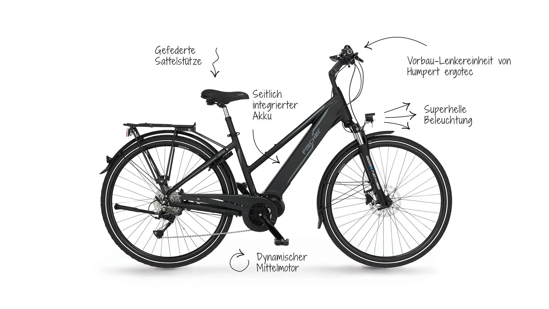 Damen E-Bike Trekking, 28 Zoll, Rahmengröße 44 cm, 9-Gang Kettenschaltung, schwarz matt, VIATOR 4.1i - 11