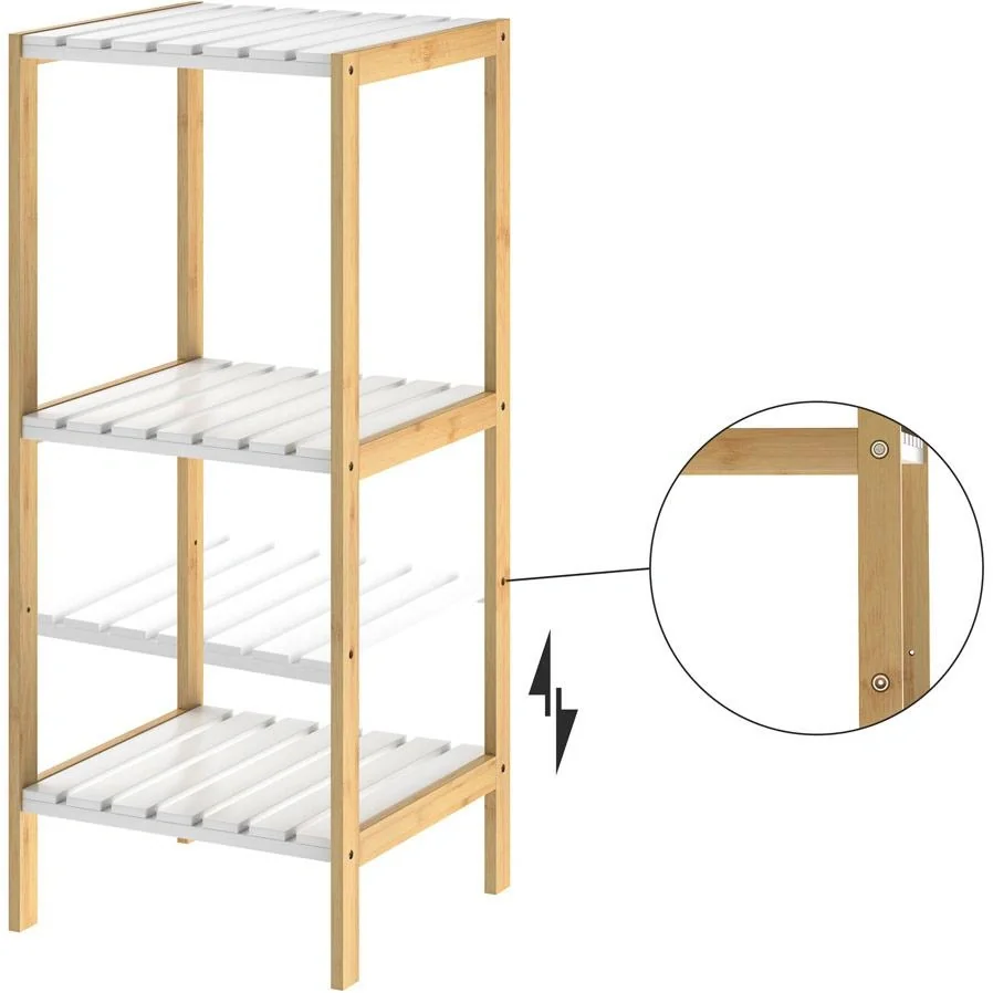 Badezimmerschrank - Bambus - 3 Einlegeböden - 80 x 34 x 33cm - Weiß - 5