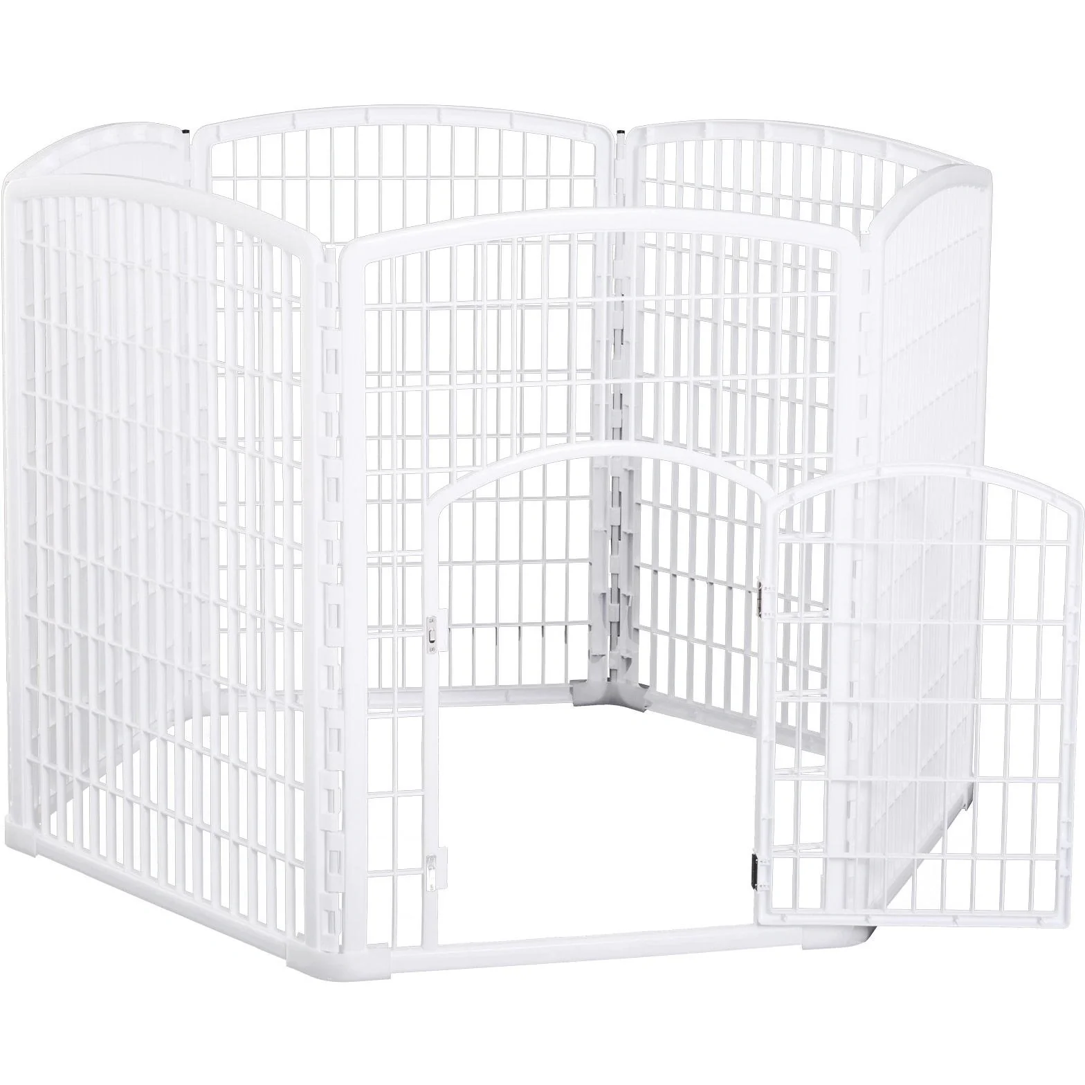 Welpengitter Freilaufgehege Laufstall für Haustiere mit Tür 6 Teile sechseckig PP-Kunststoff rostfrei Weiß Ø135 x H95 cm - 9