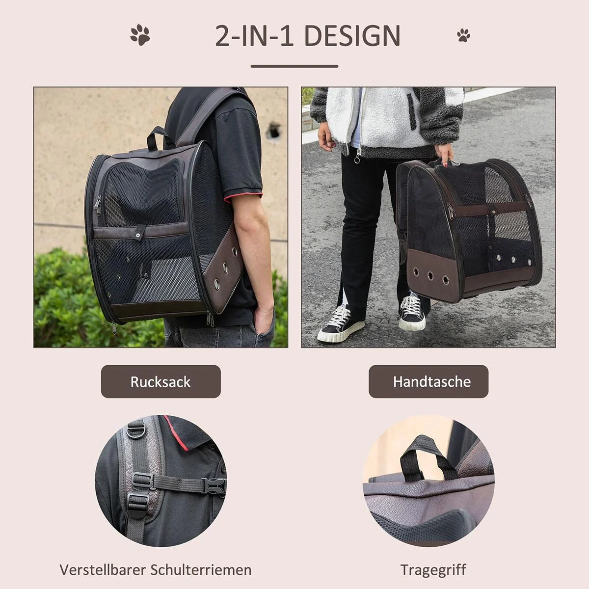 Hunderucksack Katzenrucksack klappbar mit atmungsaktivem Netzgewebe Outdoor Faltbarer Raum Katzen Hunde Tragetasche Max. - 5