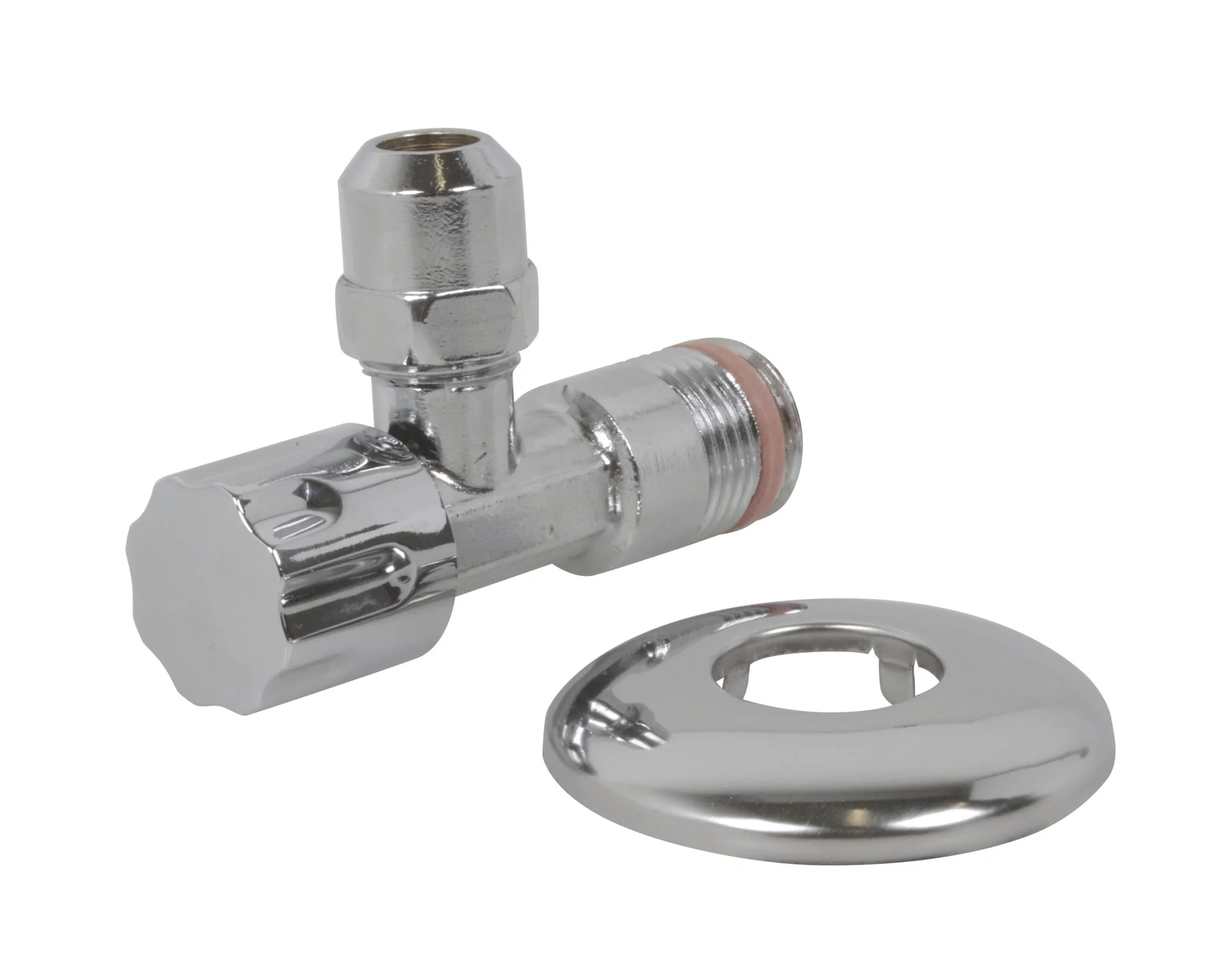 Eckventil, 1/2"AG x 3/8"AG x 10 mm, mit Schubrosette, selbstdichtend - 1