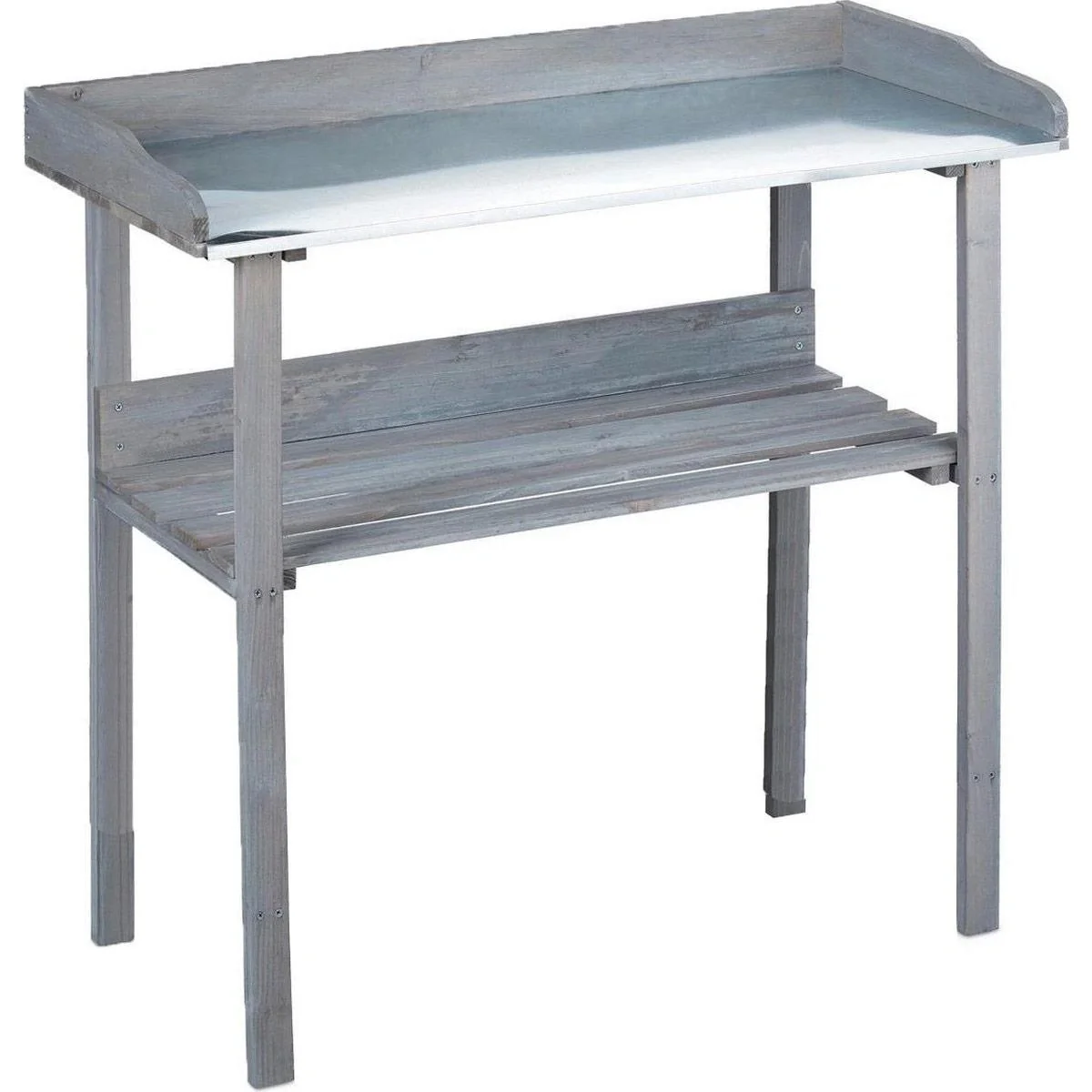 Garten Pflanzgefäß mit Zinkplatte und Holzablage - Gartentisch - Anthrazit - 78 x 38 x 86 cm - 3