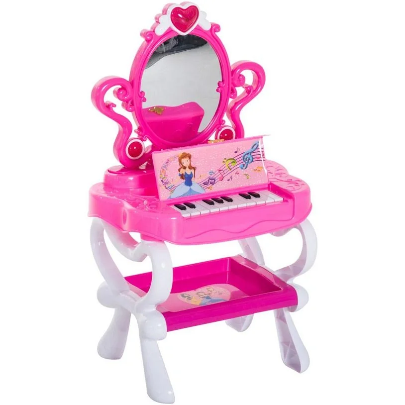 Schminktisch Kinder Frisiertisch mit Stuhl Klavier Musik und Licht Pink - 2