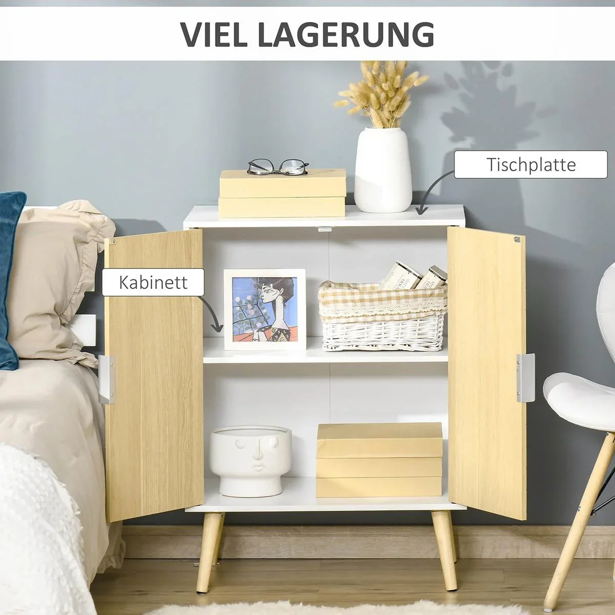 Sideboard Kommode Beistellschrank mit 2 Einlegeboden Lagerschrank Aufbewahrungsschrank Küchenschrank Nachtschrank verste - 4